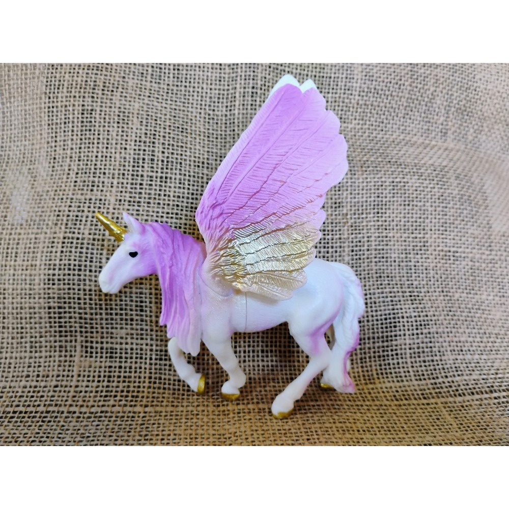 Purple and White Plastic Unicorn Pegasus Toy Figurine with Gold Wings